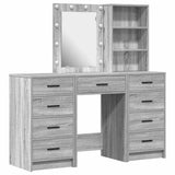 Dressing Table with Mirror Lights 3 pcs Grey Engineered wood 3334223