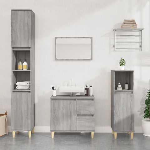 ZNTS 3 Piece Bathroom Cabinet Set Grey Sonoma Engineered Wood 3185541