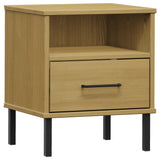 ZNTS Bedside Cabinet with Metal Legs Brown Solid Wood Pine OSLO 350970