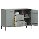 Sideboard with Metal Legs Grey 113x40x77 cm Solid Wood OSLO 351019
