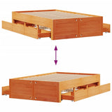 Bed Frame without Mattress with Drawers Wax Brown 135x190 cm Double Solid Wood Pine 3308821