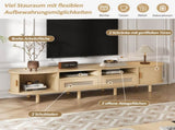 TV Stand with 2 Rattan Drawer and 2 Sliding Doors,Oval TV Cabinet Storage Sideboard with Rounded N605P415641E
