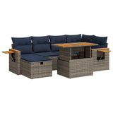 7 Piece Garden Sofa Set with Cushions Grey Poly Rattan Acacia 3328139