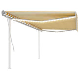 Manual Retractable Awning with LED 5x3 m Yellow and White 3069983