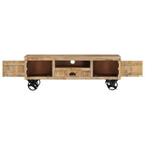 TV Cabinet with Wheels 110x30x37 cm Rough Mango Wood 328317