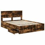 Bed Frame with Drawer Smoked Oak 135 x 190 cm Engineer Wood 3410718