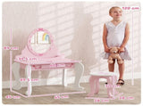 Kids Dressing Table Set, Vanity Table with Stool, Mirror, Drawer, Desktop, Storage, Ballet-Theme, T3398P422149