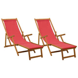 Folding Sun Lounger 2 pcs 3 Position Solid Eucalyptus Wood Red 3407818