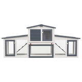 170843 Outdoor Large Rabbit Hutch Grey and White 201x45x85 cm Wood