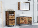 Bathroom Furniture Set with Door 3 pcs Old Wood Engineered Wood 3402536