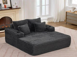 Chaise Lounge Chair Indoor, Plush Faux Fur Sleeper Sofa Couch Bed with Pillows & Wide Armrests, W5807P531941