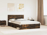 Bed Frame with Drawer Smoked Oak 135 x 190 cm Solid Pine Wood 3410100