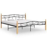 Bed Frame without Mattress Black Metal&Solid Oak Wood 200x200 cm 324917