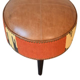 Durrie & Leather Mixed Footstool IN1850