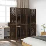 Room Divider 5 Panels Dark Brown Solid Wood Paulownia 358663