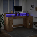 Desk with LED Lights Artisian Oak 160x55x91 cm Engineered Wood 3309437