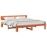 Bed Frame with Headboard Wax Brown 200 x 200 cm Solid Pine Wood 872640