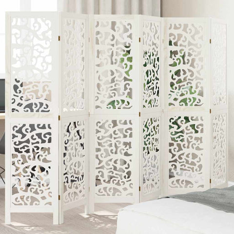 Room Divider 6 Panels White Solid Wood Paulownia 358745