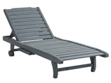 Garden Patio Sun Lounger, Outdoor Wooden Sun Bed with Built-In Table, Reclining Backrest and Rolling T3398P325280
