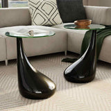 Coffee Table 2 pcs with Round Glass Top High Gloss Black 240323