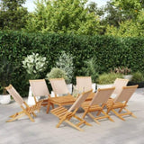 Folding Garden Chairs 8 pcs Beige Fabric and Solid Wood 3214648