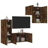 4 Piece TV Wall Units Smoked Oak Engineered Wood 3216432