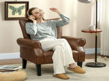 Upholstered Accent Chair with Rolled Arms and Wood Legs, Armchair for Living Room Bedroom, Brown T3398P377932