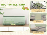 50L Glass Turtle Tank Aquarium with Basking Platform, Easy Drainage, Strip Patch Thermometer T3398P350009