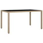 Garden Table with Glass Top Beige Poly Rattan&Tempered Glass 319553