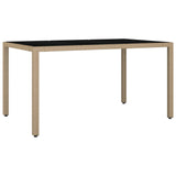 Garden Table with Glass Top Beige Poly Rattan&Tempered Glass 319553