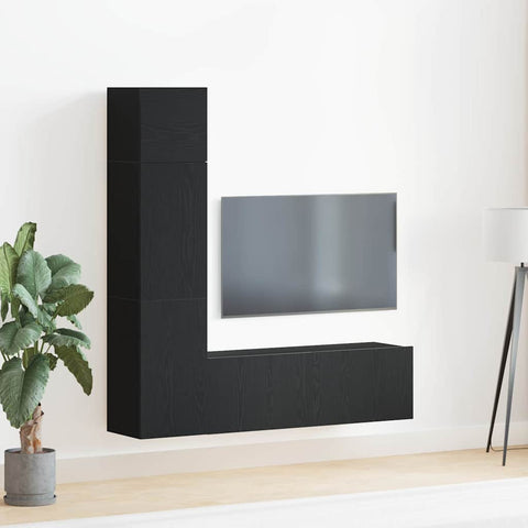 TV Cabinet Set Wall-mounted 4 pcs Black oak 130.5 x 30 x 140 cm 3333052