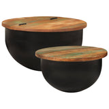 2 Piece Coffee Table Set Black Solid Wood Reclaimed 351753