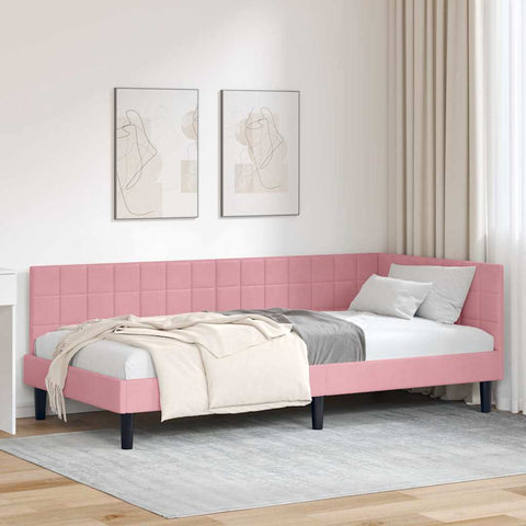 Corner Bed Frame with Headboard Pink 90 x 200 cm Velvet 42016431
