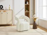 065 Chenille Fabric Accent Chair Armchair With Fabric Covered Wooden 360&deg Swivel Base, White W1397P388512
