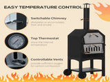 Outdoor Garden Pizza Oven Charcoal BBQ Grill 3-Tier Freestanding w/ Chimney, Mesh Shelf, Thermometer T3398P315375