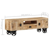 TV Cabinet with Wheels 110x30x37 cm Rough Mango Wood 328317