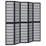 Room Divider 5 Panels Black Solid Wood Paulownia 358775