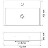 Basin with Faucet Hole Ceramic Black 76x42.5x14.5 cm 142743