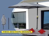 2m Half Parasol Market Umbrella Garden Balcony Parasol with Crank Handle, Base, Double-Sided Canopy, T3398P320030