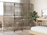 Room Divider 4 Panels Grey Poly Rattan 365394