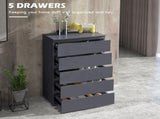 5-Drawer Modern Dresser, High Gloss Storage Drawer Unit for Bedroom, Grey T3398P330349