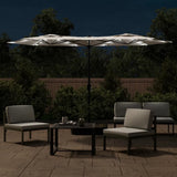 Double-Head Garden Parasol with LEDs Sand White 316x145 cm 362969
