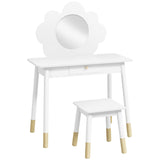 Kids Dressing Table with Mirror, Stool, Drawer, Cloud Design, White T3398P379026