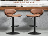 Bar Stool Set of 2 Microfiber Cloth Adjustable Height Armless Chairs with Swivel Seat, Brown T3398P328167