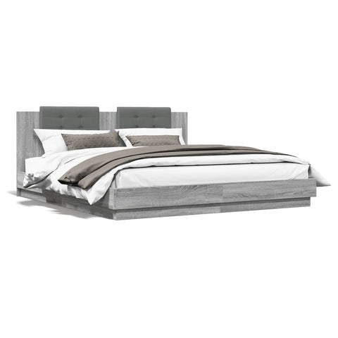 ZNTS Bed Frame with LED without Mattress Grey Sonoma 160x200 cm 3210001