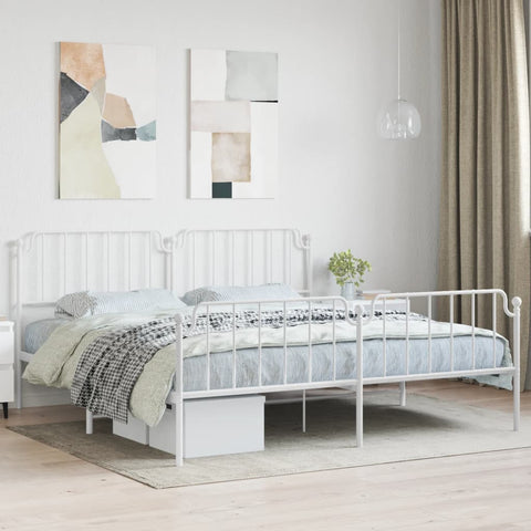 Metal Bed Frame without Mattress with Footboard White 200x200cm 373961