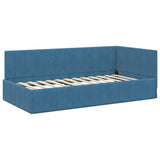 Corner Bed Frame with Headboard Blue 100 cm x 200 cm Velvet 42016316