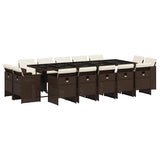 15 Piece Garden Dining Set with Cushions Brown Poly Rattan 3210693