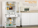 Kitchen Cupboard, Freestanding Storage Cabinet with 2 Adjustable Shelves, Drawer and Glass Door for T3398P378028