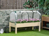 Outdoor Elevated Wood Planter Box for Herbs and Vegetables Raised Garden Bed with PE Greenhouse T3398P325085